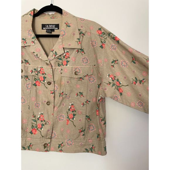SK Wear Vintage Dainty Floral Neutral Jacket Women's Size Large No Wear A122 - Picture 4 of 13